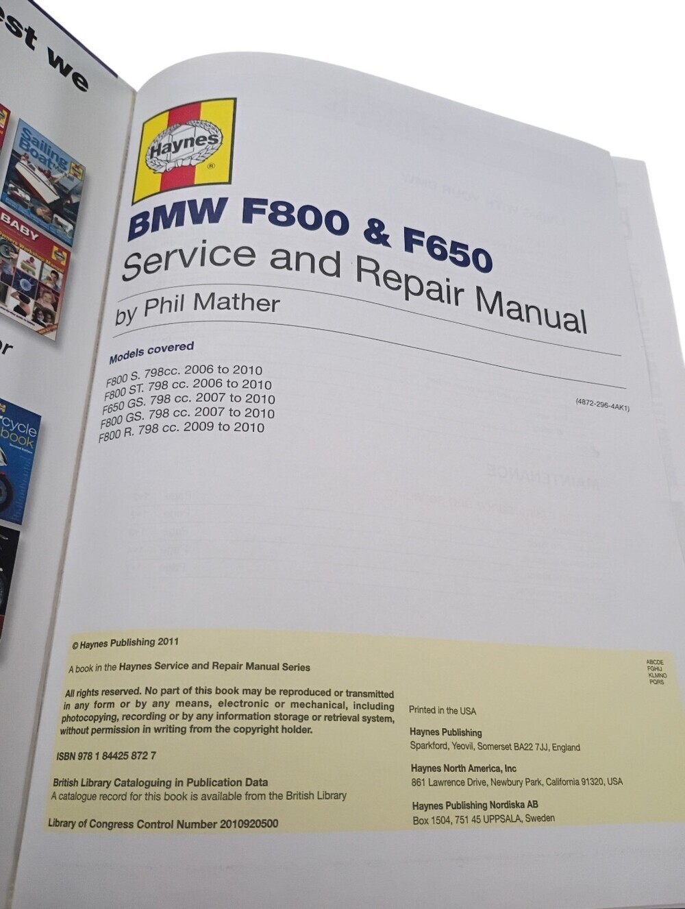 BMW F800 & F650 Twins 2006 To 2010 Haynes Manual EUC - Picture 5 of 6